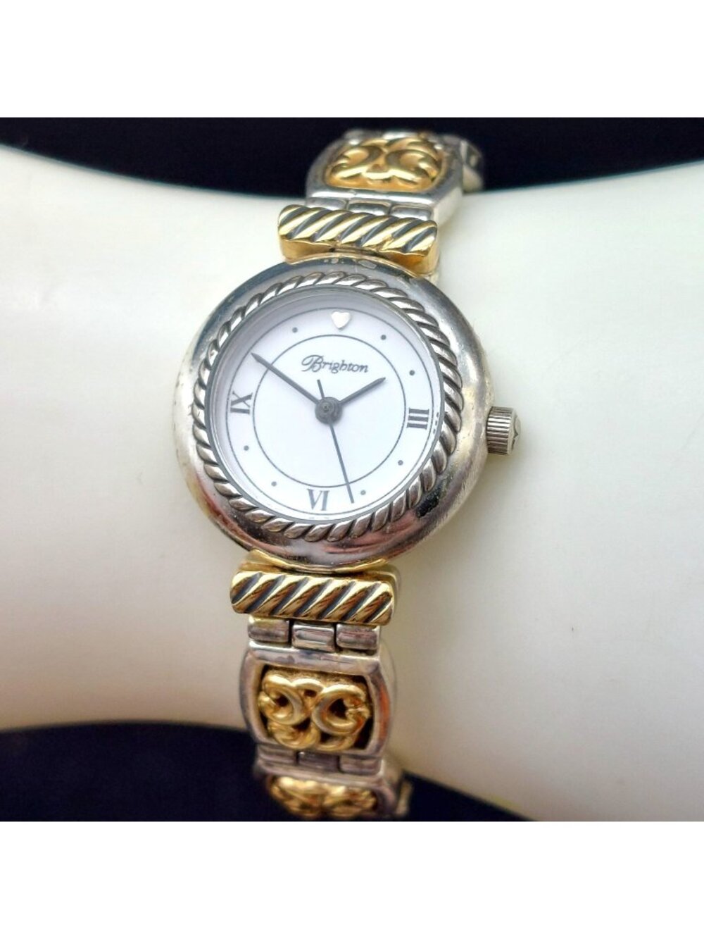 Brighton Camden Watch Reversible Black Brown Leather Band Two Tone New Battery